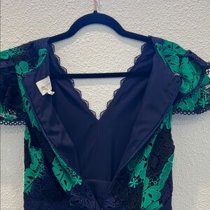 Adelyn Rae Navy Lace Dress with Green Accents